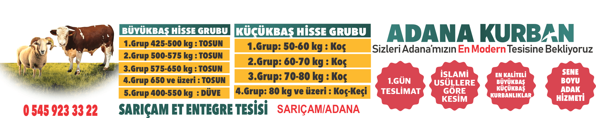 Sarıçam Kurban - Küçükbaş ve Büyükbaş Hisse Kategorileri